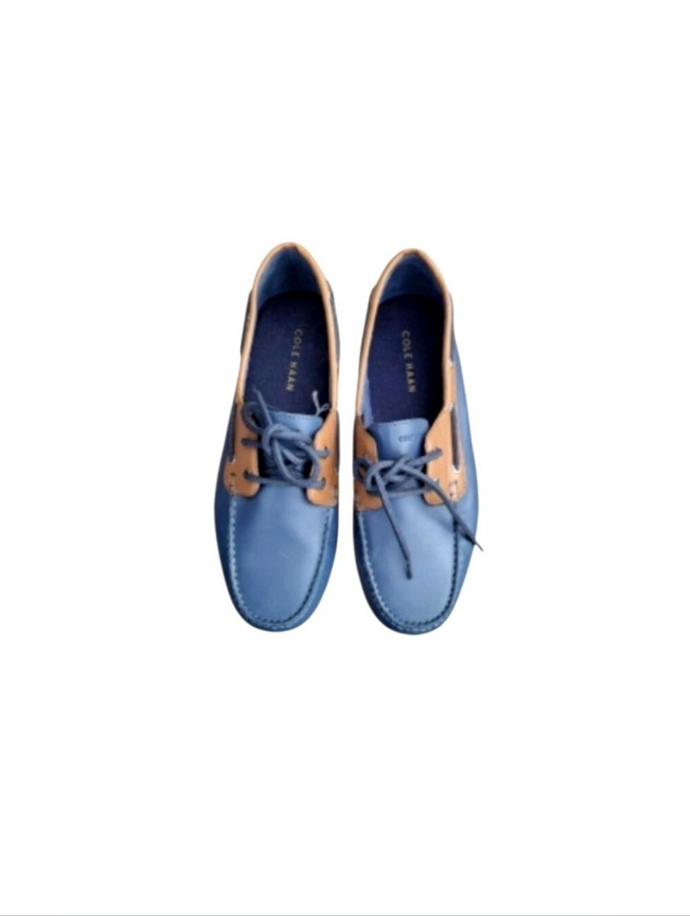 Cole Haan Leather Cornell 2 Eye Blue Brown Boat Shoe Loafer Preppy Dress Men 9 - Picture 2 of 11